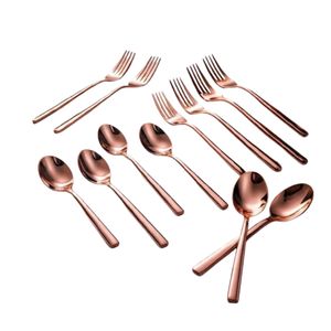 Luxury Rose Gold <b>Copper</b> Flatware Set Matte <b>Copper</b> Fork Spoon <b>Kitchen</b> Tableware 4-Piece Cutlery Set for Hotel - Product Image 6