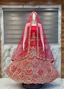 Royal <b>Red</b> Bridal Lehenga Heavy Gold Zari Scalloped Embroidery Premium <b>Silk</b> Ghagra Choli with Stone Work & Net Dupatta Wedding - Product Image 4
