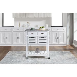 Carrello da Cucina Mobile con Isola, Cassetto e Cesto Portaoggetti Estraibile in Rete - Product Image 6