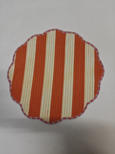 Orange White Strip Cotton Quilted Reversible Modern Customizable Machine Washable Round Placemat - Product Image 3