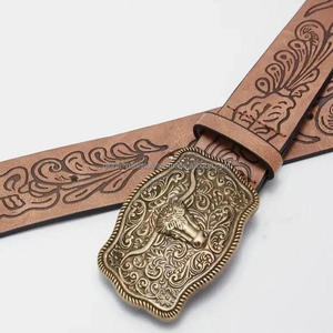 Custom Design Luxury Western <b>Cowboy</b> <b>Belt</b> Full Grain Zinc Bull Head Buckle Genuine Western Leather Tooling <b>Belt</b> for Unisex - Product Image 1