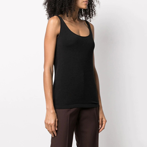 Débardeur en tricot pour femme, col rond, noir uni, décontracté, respirant, sans manches, longueur normale, 100% polyester - Product Image 4