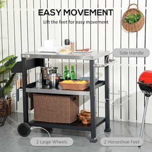 Carrello da Esterno in Acciaio Inox a 3 Ripiani con Ruote Nere e Maniglia Laterale per Forno Pizza - Product Image 4