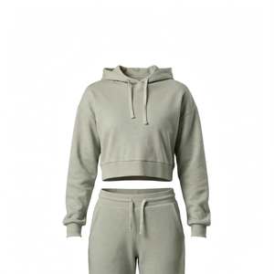 <b>Womens</b> Cropped Hoodie Sage <b>Green</b> Pullover Lightweight <b>Fleece</b> Loose Fit Hooded Sweatshirt Winter Breathable Printed Casual Hooded - Product Image 5
