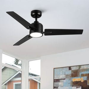 48-Inch <b>Black</b> Low Profile <b>Ceiling</b> <b>Fan</b> with Light Elegant Home Decor - Product Image 1