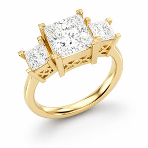 แหวนเพชรทรงปริ๊นเซสคัทสามเม็ดแบบตะกร้า 5.1 CTS คลาสสิก ทองคำขาว 14K เพชรเพาะเลี้ยงในห้องปฏิบัติการ แหวนหมั้น งานสั่งทำ OEM เครื่องประดับสั่งทำ - Product Image 1