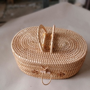 Handwoven Rattan <b>Storage</b> <b>Basket</b> With Handles Natural Wicker Picnic <b>Basket</b> with Lid Food Container for Living Room Organization - Product Image 4