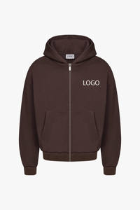 Mens Solid <b>Brown</b> Custom Logo Full Zip Hoodie and Matching <b>Jogger</b> Sweatpants Tracksuit OEM ODM Wholesale Apparel - Product Image 5