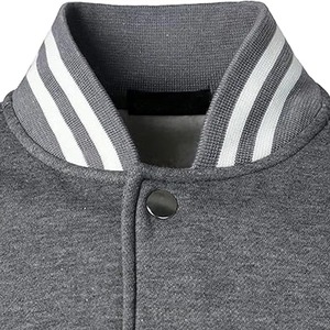 Men's Gray And White Varsity Jacket With PU Sleeves Regular Fit Casual Autumn Wear <b>Turn</b>-down Collar <b>Button</b> Closure - Product Image 6
