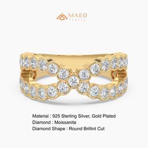 Moissanite <b>Ring</b> Round Cut Criss <b>Cross</b> Gold Plated 925 Sterling <b>Silver</b> Wide Band <b>Ring</b> for Woman Miami Chicago Fashion Jewels Chic - Product Image 6