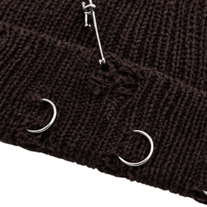 Bonnet Unisexe Streetwear Personnalisé avec Logo de Marque, Bonnet Tricoté Effet Vieilli avec Anneaux Métalliques, Chapeau de Mode Alternative en Gros - Product Image 5