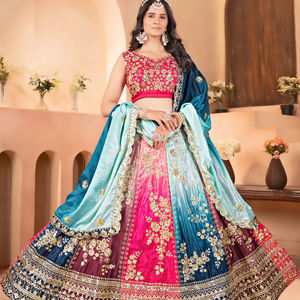 ชุดเลเฮนกาโชลีผ้าชีนอนสำหรับงานแต่งงานแบบดั้งเดิมสำหรับผู้หญิง ดีไซน์ใหม่ พร้อมงานปักเลื่อมประดับผ้าคลุมไหล่ สำหรับเทศกาลดีวาลี - Product Image 1