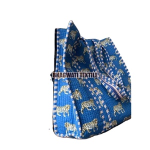 Bolso de hombro de algodón acolchado con bloque de mano indio para mujer, bolso de mano de lona con diseño de flores para regalo de compras ecológico de gran capacidad - Product Image 2