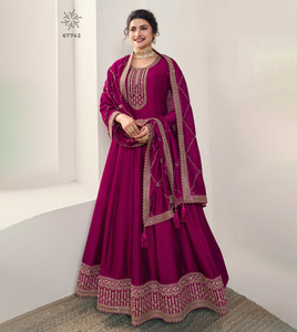 Moda India de Tendencia para Mujer, Kurti Anarkali Largo de Seda Banglory con Bordado, Vestido con Dupatta, Traje para Bodas y Fiestas - Product Image 1