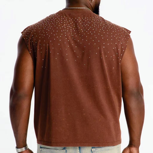 Camiseta sin mangas con pedrería para hombre, estilo oversize, streetwear, de algodón, a la moda, fabricante de camisetas sin mangas de marca privada, EE. UU. - Product Image 4
