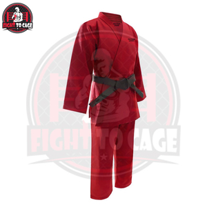 Custom Size Solid <b>Red</b> Color Judo <b>Suit</b> Breathable Stretch Lightweight 100% Cotton Martial Arts Wear Automated Cutting Factory - Product Image 2