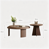 Ensemble de tables basses gigognes modernes et minimalistes, motif bois soleil couchant, insert en verre noir, meubles durables pour salon