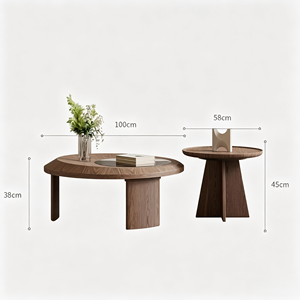 Modern Minimalist <b>Nesting</b> Coffee <b>Table</b> Set Two Sunburst Wood Pattern Black Glass Insert Durable Eco-Friendly for Living Room - Product Image 4
