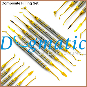 Juego de 6 Instrumentos Dentales de Alta Calidad Dogmatic International para Rellenos de Composite, con Revestimiento Dorado, Espátula y Aplicador de Acero Inoxidable - Product Image 2