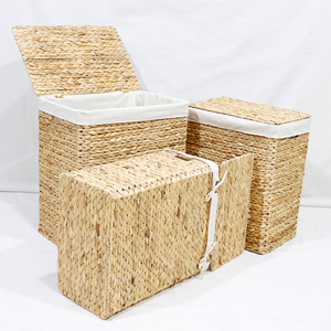 Panier à linge tissé, lot de 3, rectangulaire, avec couvercle et doublure en coton, pour organiser les vêtements, style rustique - Product Image 6