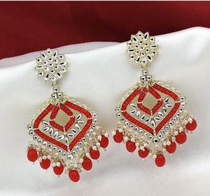Pendientes de Moda para Mujer, Multicolores, Estilo Kashmiri, Chapados en Oro, Diseño de Flor, Cristal, Imitación de Perla - Product Image 2