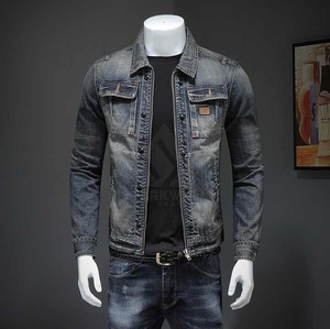 <b>Men's</b> Washed Grey <b>Denim</b> <b>Jacket</b> Full Zip Slim Fit Casual Streetwear Outerwear - Product Image 2