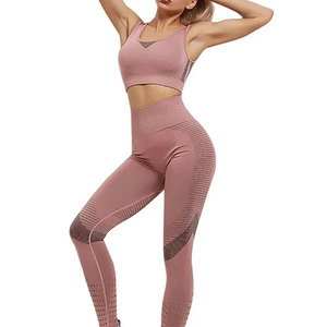 Seamless Women's Yoga Set with 2 in 1 Design Short Sleeve Elastic - Product Image 1