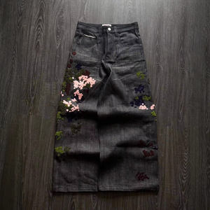 Vaqueros de mezclilla para hombre con lavado ácido, vintage, bordados personalizados, corte acampanado, ajustado, holgado, estilo cargo, pierna ancha, con efecto slub y estampado Drip - Product Image 4