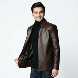 Men's High Street Style <b>Slim</b> <b>Fit</b> Genuine Leather <b>Jacket</b> Zip-Up Varsity <b>Jacket</b> with Short Coat Fashion <b>jacket</b> for men - Product Image 1