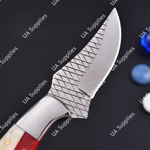 Couteau multi-usage tactique de chasse et d'extérieur EDC à lame fixe, fait main, pour ferrage de chevaux, avec manche en bois Pakka et os - Product Image 3