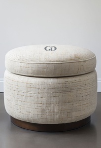 New Modern Pink Cotton Velvet <b>Small</b> Round Ottoman Low Storage Accent <b>Stool</b> for Living Room Rope Poufs for Home Decor - Product Image 2