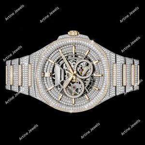 Reloj Automático Skeleton Diamond de Lujo Bicolor con Movimiento Visible, Accesorio de Muñeca Mecánico con Diseño Full Pave - Product Image 2