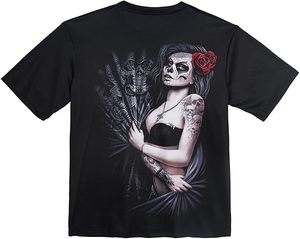 <b>Gothic</b> Skull Woman Print Men's Short Sleeve O-Neck T-<b>Shirt</b> Oversized 100% Cotton Jersey DTF Printed Back Design Street Style - Product Image 1