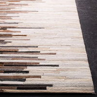 Tapis en cuir de vache brun et blanc, décoration rustique en patchwork, tapis en cuir de vache à rayures en patchwork, brun au centre et blanc sur les côtés