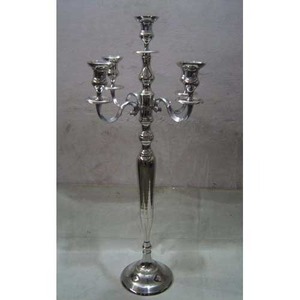 Classic antique look silver three arm <b>candelabra</b> with an elegant ornate pedestal base, available at wholesale prices. - Product Image 2