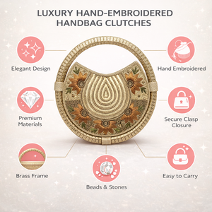 Pochette de luxe en faux daim ornée de tournesols et de perles faites à la main |   Sac à main de soirée brodé floral de qualité supérieure pour mariage |   Sac de mariée décontracté et tendance - Product Image 3