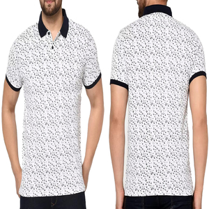Chemise classique pour homme, coupe ajustée, en jersey de coton uni, avec col et poignets contrastants bleu marine, manches courtes, pour un usage quotidien décontracté - Product Image 3