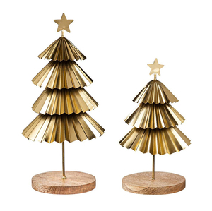 Árbol de Navidad Metálico Decorativo para Mesa, Forma de Pino Dorado, Tamaño Pequeño, Base de Madera, Adorno de Estrella en la Punta, Duradero - Product Image 5