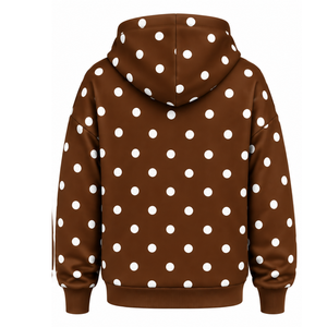 Sudadera con Capucha Oversize de Felpa para Mujer, con Estampado de Puntos Marrones y Blancos, Manga Larga, Bolsillo Canguro, Estilo Casual Urbano - Product Image 2