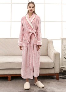 Pyjama long en velours corail épais tricoté pour homme et femme, en flanelle douce, thermique, tissé, longueur genou, collection automne-hiver - Product Image 5
