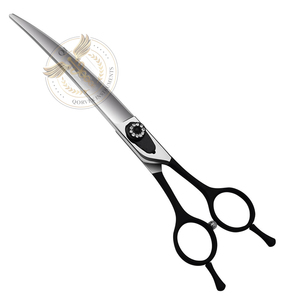 8'' Black <b>Dog</b> Grooming Stainless Steel <b>Scissors</b> Golden Curved Right-Handed Blunt-Sharp Ergonomic Offset Handle Cutting - Product Image 2