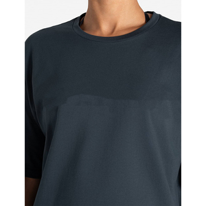 เสื้อยืดคอกลมแขนสั้นผ้าฝ้ายออร์แกนิค 100% สีน้ำเงินเข้มสำหรับผู้หญิง สไตล์ลำลอง ดีไซน์เนอร์ เหมาะสำหรับโยคะและออกกำลังกาย - Product Image 5