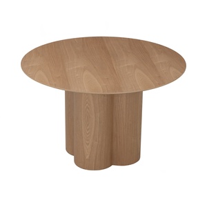 Table à manger moderne en bois massif durable pour 4 personnes, base en piédestal festonné, table de cuisine circulaire, mobilier minimaliste pour la maison - Product Image 2
