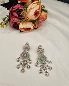 Elegant Ruby Red Teardrop <b>Earrings</b> Vintage Silver Plated Multi Tier Fringe <b>Dangle</b> <b>Earrings</b> Bollywood Wedding Jewelry for Women - Product Image 2