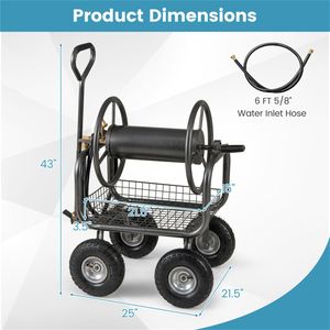Carrello Avvolgitubo da Giardino Rinforzato con Ruote Pneumatiche da 10 Pollici, Grande Capacità 50ft/25ft, Cesto Portaoggetti e Raccordi in Ottone per Avvolgitubo da Giardino - Product Image 4