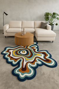 Tapis en laine tufté à la main, abstrait et luxueux, encadré, pour la décoration de maisons modernes et de projets hôteliers, pique-niques, avec envers en latex, cadeau du Nouvel An - Product Image 1