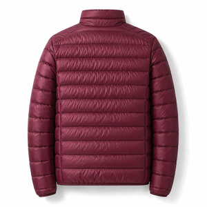 Unisex Burgundy Slim Fit Puffer Jacket Stand Collar Zipper Closure Waterproof Breathable Windproof Casual Winter Filling Solid - Product Image 3