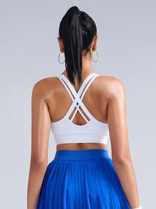 Women Criss <b>Cross</b> Back Sports Bra Scoop Neck Multi Strap Tennis Yoga Bralette Rempadded Medium Support Activewear Crop <b>Top</b> - Product Image 5
