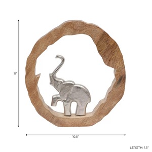 Sculpture d'éléphant circulaire en bois faite à la main, décoration de table, art moderne pour salon, thème animal, cadeau artisanal - Product Image 6
