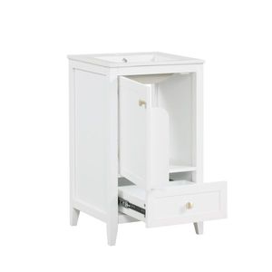 Mobile bagno classico bianco da 20 pollici con lavabo, ante a chiusura ammortizzata, ripiano portaoggetti e cassetto - Design da terra - Product Image 5
